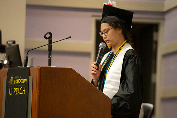 Binh Nguyen speaking at graduation